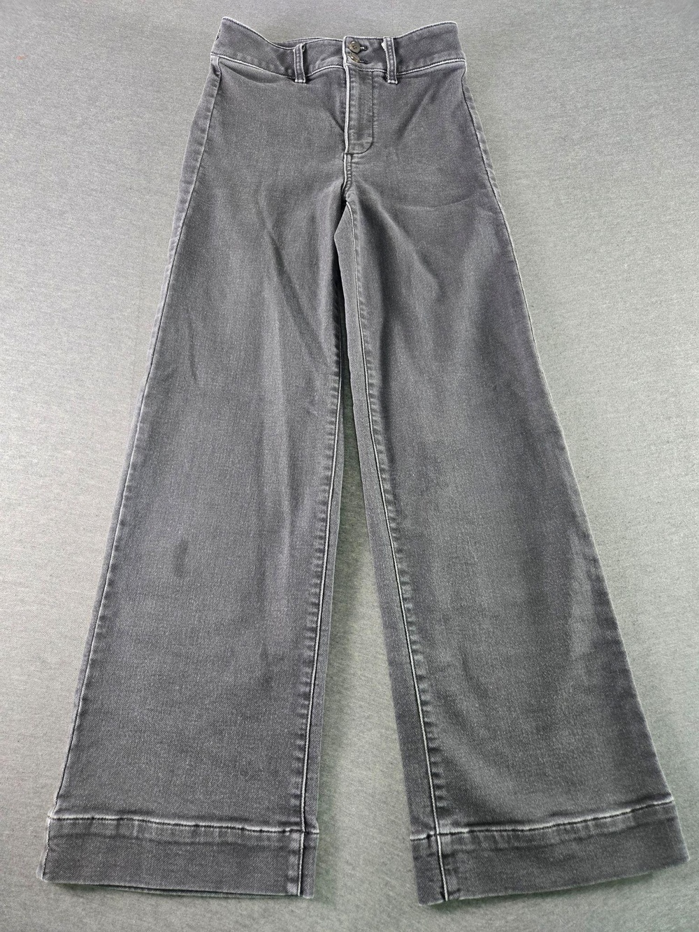 Faherty Jeans Womens 25 Gray High Rise Relaxed Wide Leg Charcoal Denim Pants